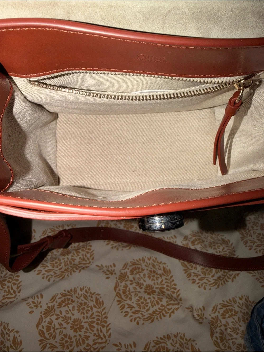 Chloe Brown Leather Top-Handle Satchel with Gold Ring